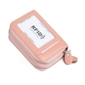 Porte-cartes RFID en cuir litchi rose avec double fermeture éclair et fenêtre ID - Rose Fleur de Pêcher
