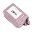 Porte-cartes RFID en cuir rose pourpre avec double fermeture et fenêtre d'ID - Lavande
