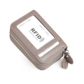 Portefeuille RFID en cuir marron grainé avec double fermeture éclair et fenêtre ID - Mauve Racine de Lotus