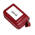 Porte-cartes en cuir rouge avec protection RFID, double zip et texture grainée de luxe - Bordeaux