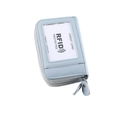 Porte-cartes en cuir bleu clair anti-RFID avec double fermeture éclair et texture - Monture Bleue Transparente
