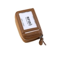 Porte-cartes en cuir litchi marron avec protection RFID et double fermeture éclair - Kaki