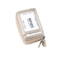 Porte-cartes RFID en cuir doré champagne avec double fermeture éclair et fenêtre ID - Bleu foncé