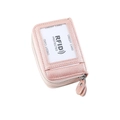 Porte-cartes RFID rose en cuir grainé avec double fermeture éclair et fenêtre transparente - Or rose