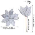 Fleur de Noël artificielle argentée pailletée avec pétales évidés pour décor de sapin - Argent