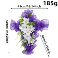 Ghirlanda pasquale a croce in rete viola con gigli bianchi e misure 50x41cm - Rete Viola