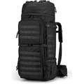 Side view of tactical hiking backpack showing MOLLE system and padded waist straps - 36-55L / Black