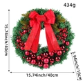 Christmas wreath with red bows and berries, 40cm diameter, 434g, for holiday door decor - Burgundy Christmas Ball Wreath