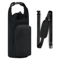 Detail of black tactical water bottle pouch with zippered front pocket and shoulder strap - Black
