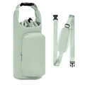 Close-up of mint green water bottle sleeve with adjustable strap and front pocket - Light Green