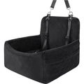 Detalle del asiento de coche para perros con acolchado de rombos y correas - Negro