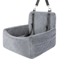 Siège auto gris matelassé pour chien avec sangles de sécurité et crochets sur fond blanc - 48*48*33CM / Gris