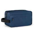 Detailansicht der dunkelblauen Kulturtasche mit wasserfestem Stoff und seitlichem Tragegriff - Blau