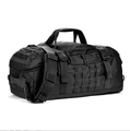 Detail of black tactical gym bag showing MOLLE webbing system and durable nylon fabric - Black