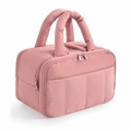 Beauty case rosa trapuntato ad alta capacità con manici morbidi e diverse cerniere - 29.97 x 18.54 x 21.08 cm / Rosa