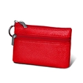 Red lychee grain leather RFID blocking coin purse with dual zippers and key ring - Red