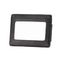 Black litchi grain leather RFID blocking card holder with transparent ID window slot - Black