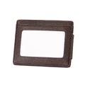 Dark coffee lychee texture RFID blocking leather card holder with clear ID window - Coffee