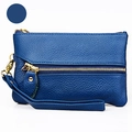 Royal blue litchi grain leather coin purse with golden zipper and wristlet strap - Blue