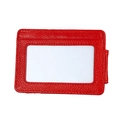 Red lychee texture leather RFID card holder with transparent window and metal loop - Red