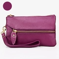 Purple lychee grain leather wallet with gold hardware and removable wrist strap - Purple