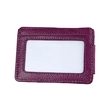 Purple lychee grain leather RFID card holder with transparent ID window and hanging loop - Purple