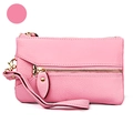 Pochette in pelle martellata rosa con cinturino da polso e cerniera dorata lucida - Rosa