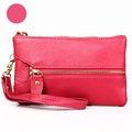 Rose pink pebbled leather multi-zipper coin purse and key holder with wrist strap - Rose Red