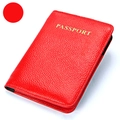 Red lychee textured leather passport holder with elegant gold embossed lettering - Red