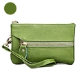 Grass green pebble grain leather multipurpose coin purse and phone clutch with gold zipper - Green