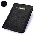 Sleek black faux leather passport holder with gold foil embossed passport text - Black