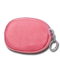 Pink genuine leather mini coin purse with lychee texture and silver metal keyring - Pink