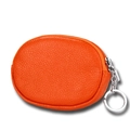 Mini orange leather coin purse with lychee texture and silver keychain for women - Orange