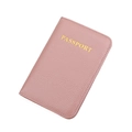 Protège-passeport en cuir rose à grain litchi avec marquage doré passport élégant - Rose Poudré