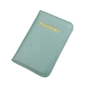 Protège-passeport en cuir grainé bleu cyan avec marquage PASSPORT doré - Bleu ciel