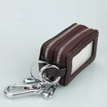 Estuche de cuero marrón para llaves de coche con cremallera doble y ventana de visión - Cuero genuino / café