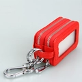 Funda de cuero rojo para llaves de coche con doble cremallera y ventana frontal - Cuero de microfibra / Rojo