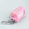 Pink leather car key case with double zipper design and transparent side window - Pink