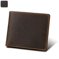 Cartera bifold vintage de cuero crazy horse marrón oscuro con protección RFID y pespuntes - 8006 Marrón