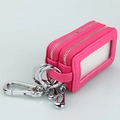Universal rose pink leather car key case with double zippers and clear front window - Rose Red