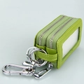 Fruit green leather dual zipper car key case with transparent window and silver carabiner - Green