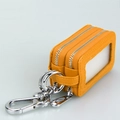 Yellow genuine leather car key case with double zippers and transparent window - Yellow