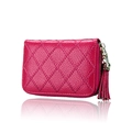 Rosarotes Leder-Kartenetui mit Quaste, gestepptem Litschi-Muster und RFID-Schutz - Fuchsia
