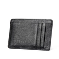 Tarjetero RFID fino en cuero granulado negro con tres ranuras para tarjetas - Negro