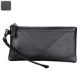Pochette uomo RFID in pelle nera con cuciture geometriche a V e cinturino da polso - Nero