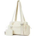 Dettaglio della borsa tote trapuntata bianco off-white con spalline larghe e mini borsellino - Standard (30x11x20.3) / Beige