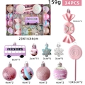 34-delige roze macaron kerstversiering set met snoep- en busvormige hangers - Romantische roze bus snoepset (Stijl E2-51/B)