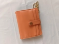 Coral orange bifold wallet with RFID protection, card slots and gold keychain ring - Brown