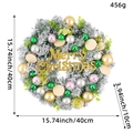 Snow-flocked Christmas wreath with colorful ornaments and 40cm golden Merry Christmas sign - Round Wood Slices Christmas Ball Flocked Wreath