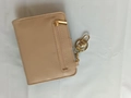 Slim apricot RFID blocking wallet with zipper coin pocket and gold keychain link - Khaki